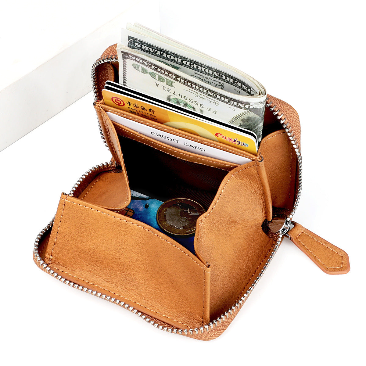 Wholesale Small zipper coin purse genuine leather storage bag